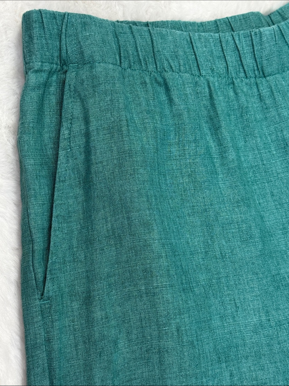 Eileen Fisher Organic Linen Wide Leg Crop Pants M Teal Pull On Pockets - Picture 9 of 10